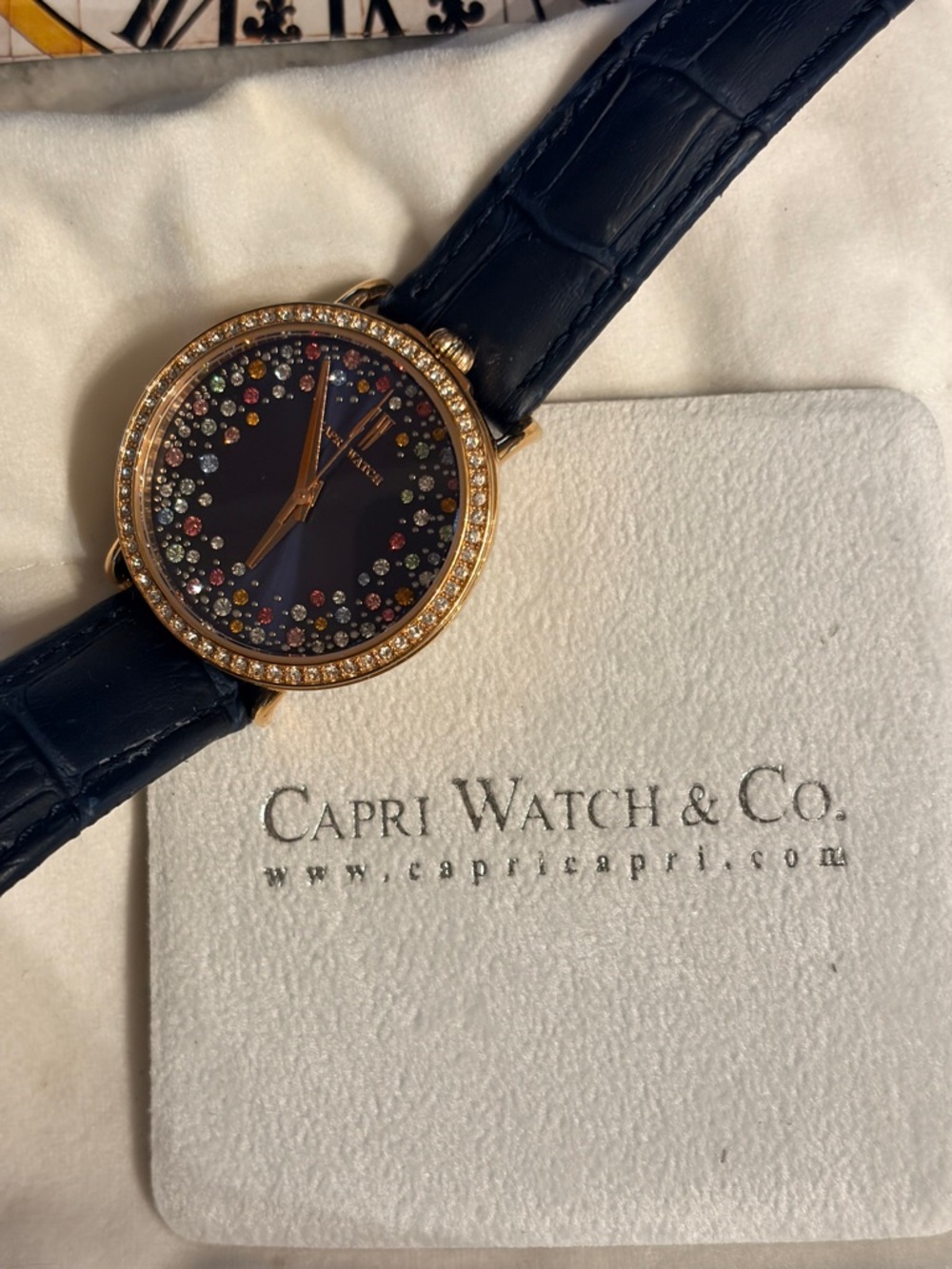 Women's Navy Blue Crystal Dial Leather Strap Watch from Capri Watch - Picture 5 of 7
